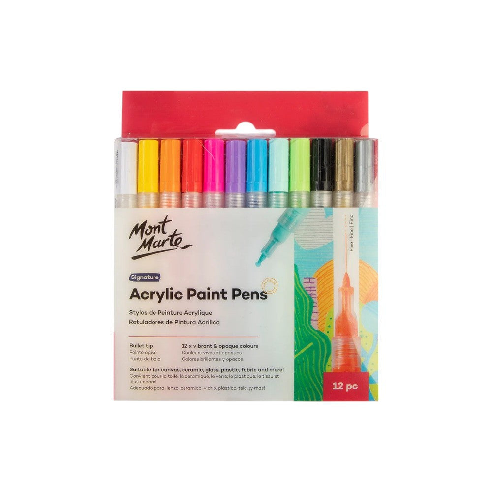 Mont Marte Acrylic Paint Pens - Fine Tip - 12pc Opaque - Front View