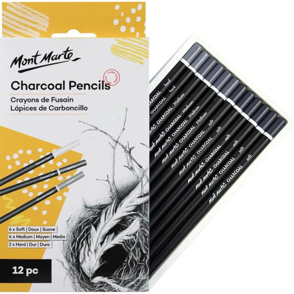 Charcoal Pencils Displayed from Mont Marte 12pc Set