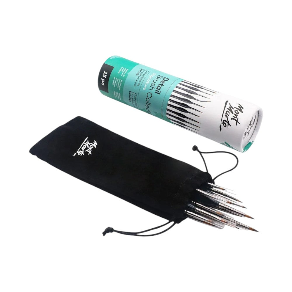 Open view of Mont Marte Detail Brush Collection - Signature Set of 15, displaying all brushes in the set.