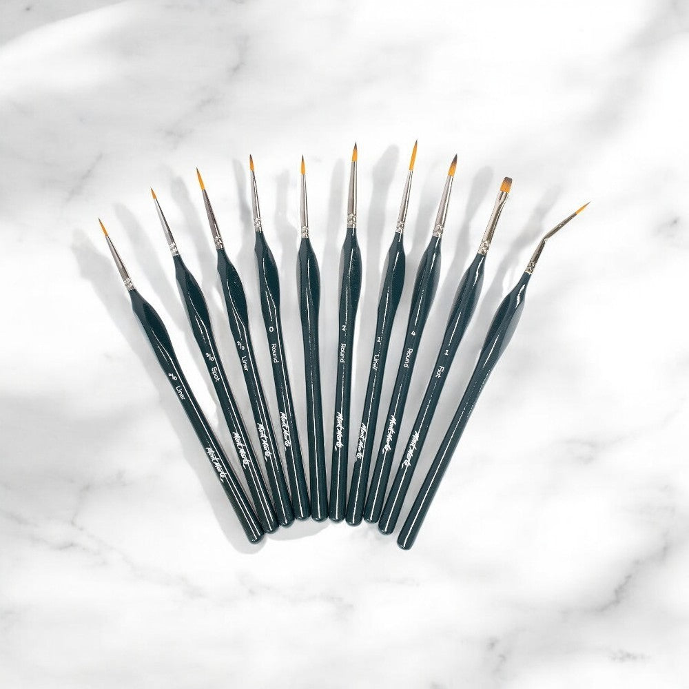 All 10 Mont Marte Fine Detail Brushes Displayed Out of Case