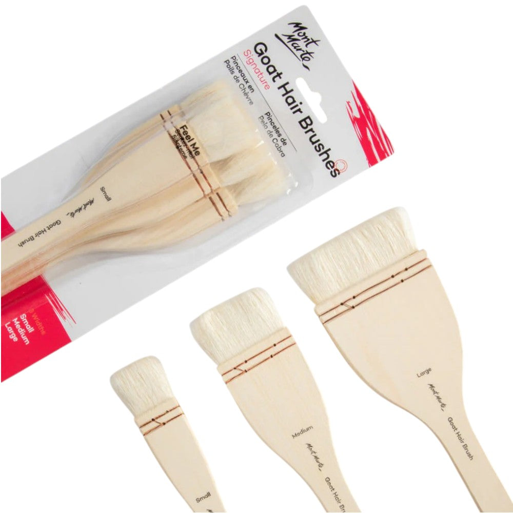 All three goat hair brushes displayed side by side