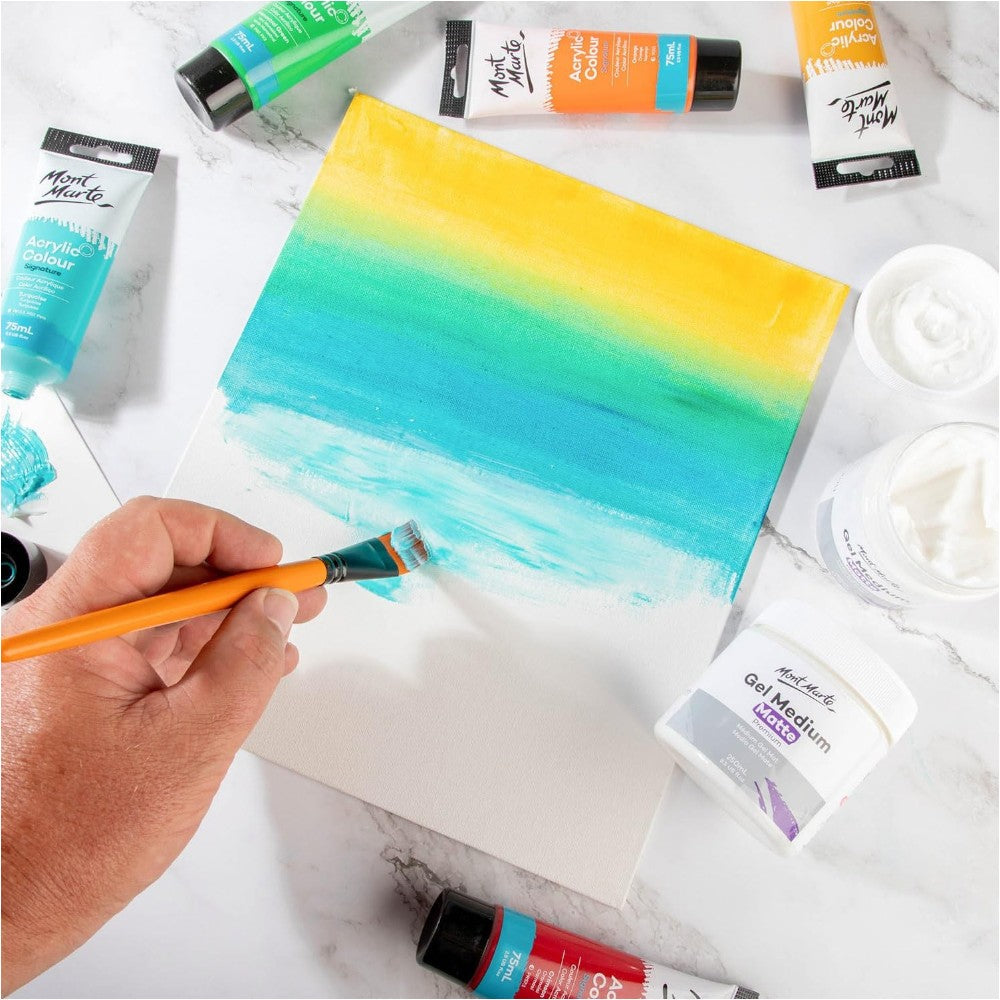 Close-up view of painting surface finished with Mont Marte Matte Gel Medium