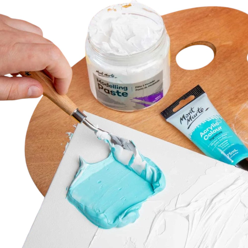 Modelling paste being applied with a palette knife on canvas