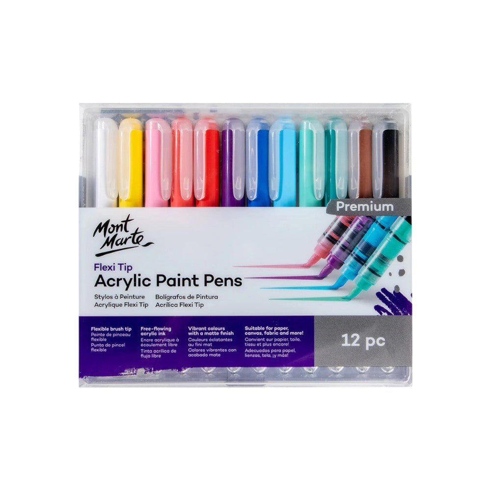 Mont Marte Premium Flexi Tip Acrylic Paint Pens - 12pc - Front View