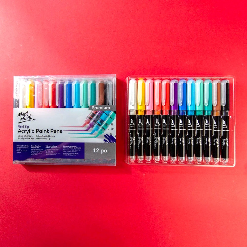 Mont Marte Premium Flexi Tip Acrylic Paint Pens - 12pc - Open View