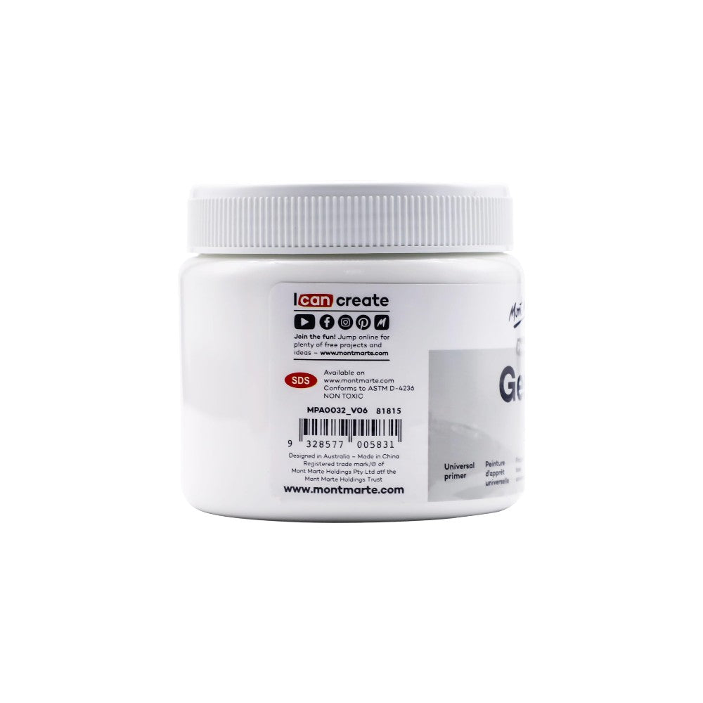 Mont Marte Premium Gesso 500ml white primer bottle side view