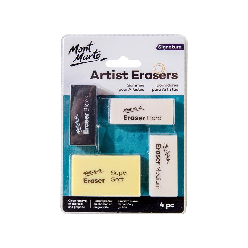 Mont Marte Signature Artist Erasers Set of 4 Includes jumbo, hard, medium, and black er