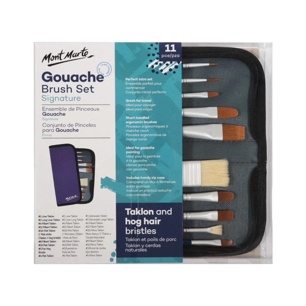 Mont Marte Signature Gouache Brush Set in Wallet - Pack of 11