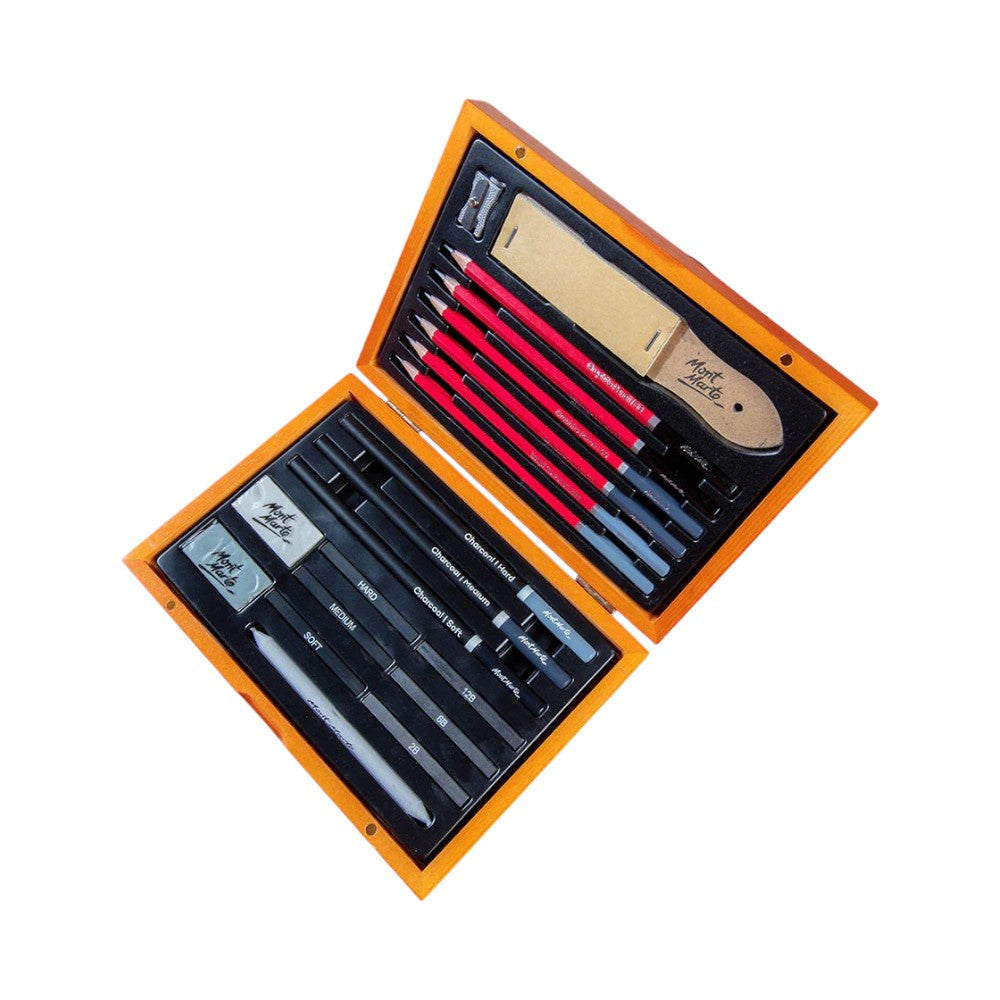 Mont Marte Sketching Set of 20 - Wooden Box - Open View