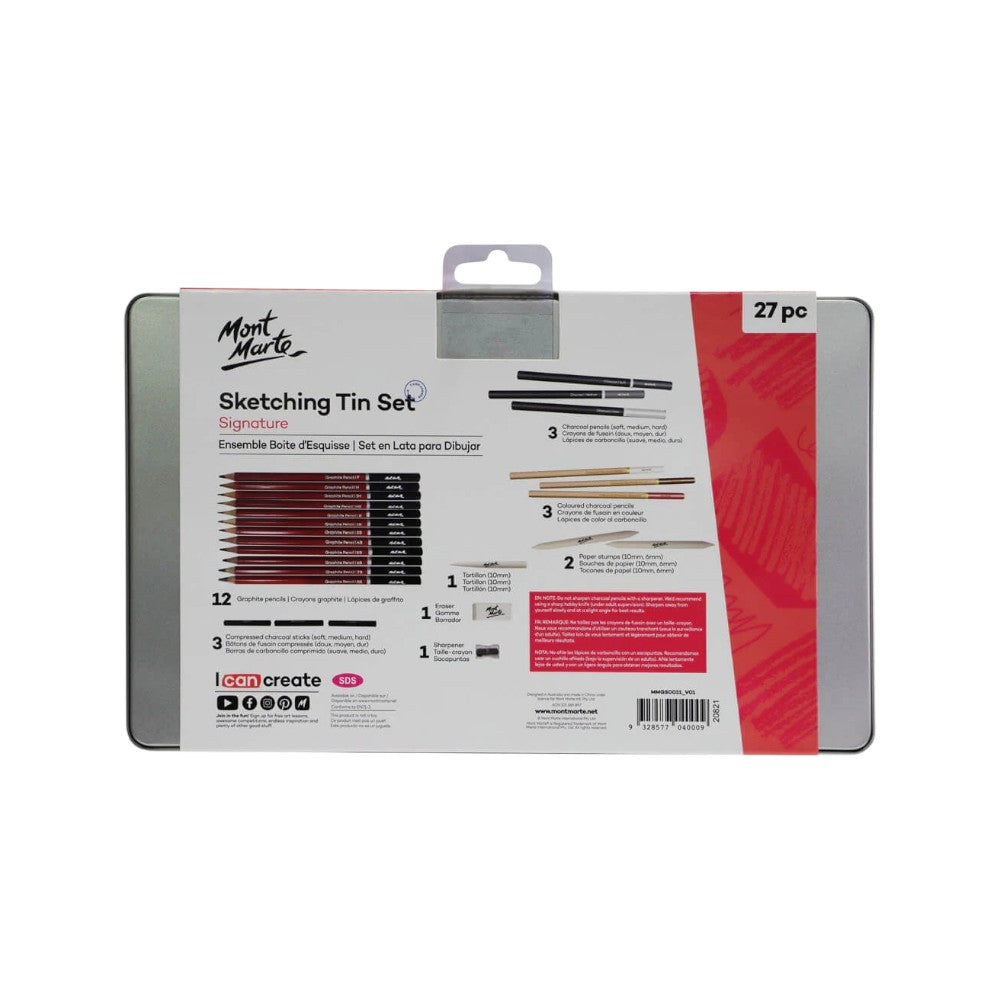 Mont Marte Sketching Set of 27 - Tin Pack - Back View