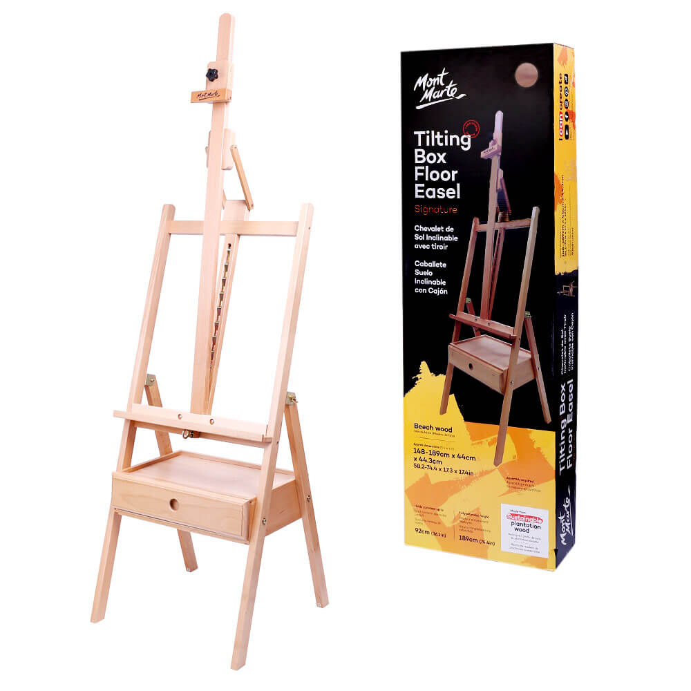Mont Marte Tilting Box Floor Easel Signature Beech Wood Storage Easel