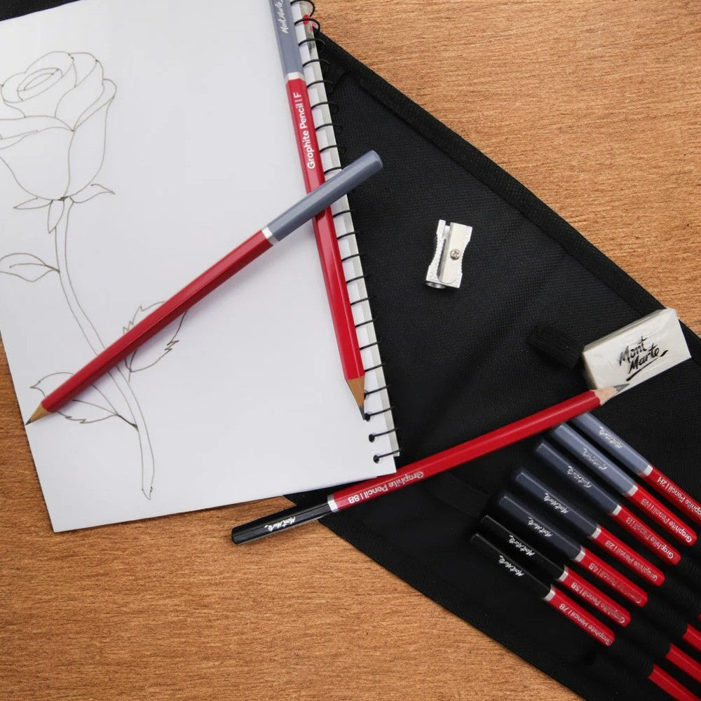 Assorted Graphite Pencils Included in Mont Marte Sketching Set