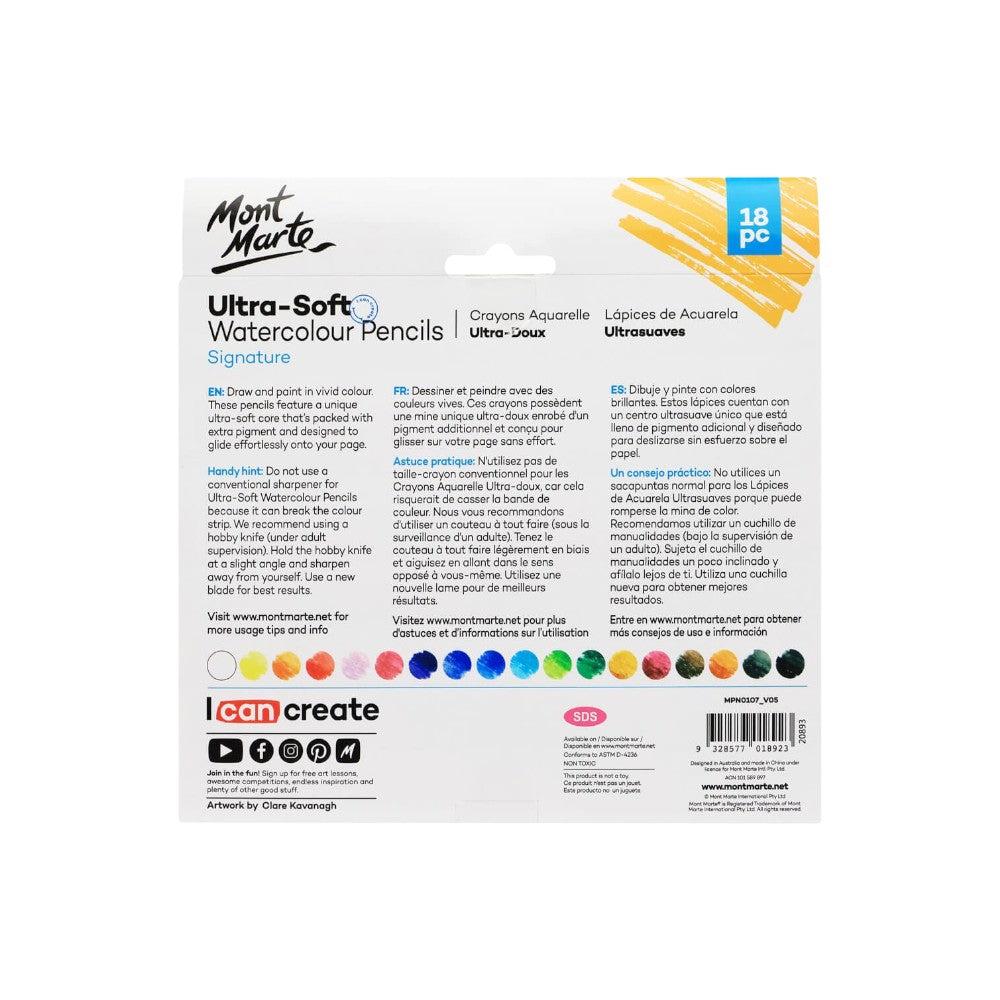 Mont Marte Ultra-Soft Watercolour Pencils - 18pc - Back View