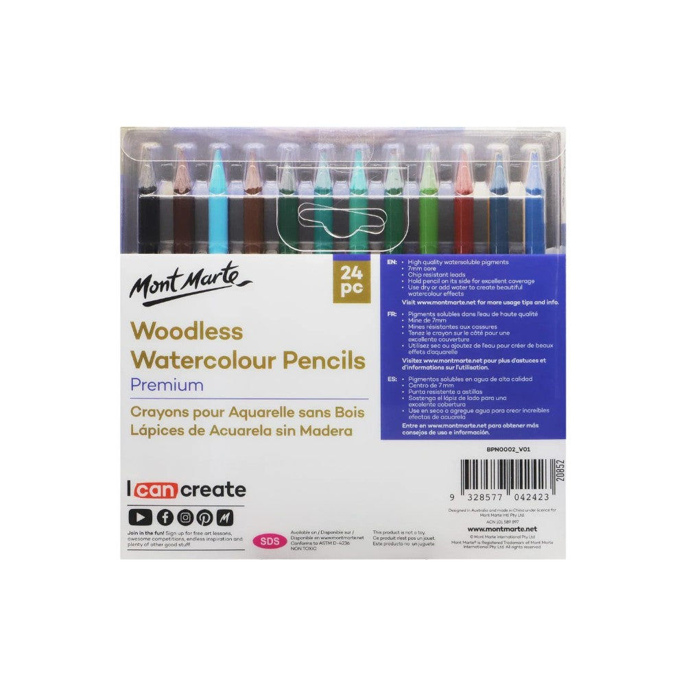 Mont Marte Premium Watercolour Pencils - 24pc Woodless - Back View