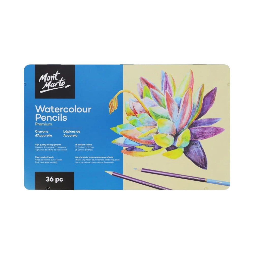 Mont Marte Premium Watercolour Pencils - 36pc Tin - Front View
