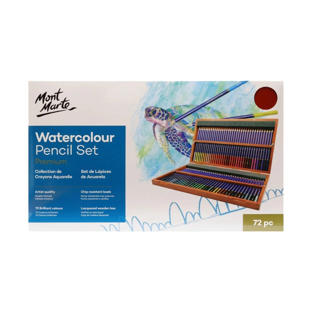 Mont Marte Premium Watercolour Pencils - 72pc Wooden Box - Front View