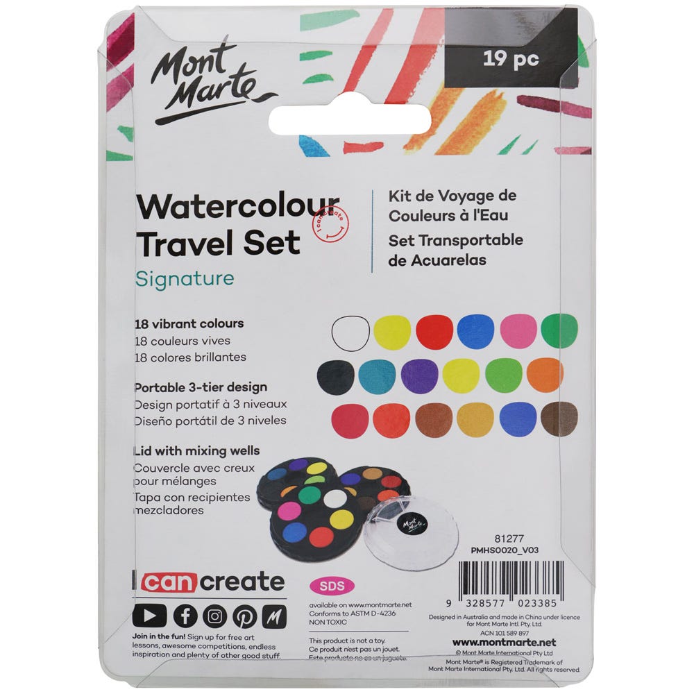 Mont Marte Watercolour Travel Set Signature 19pc Compact Set
