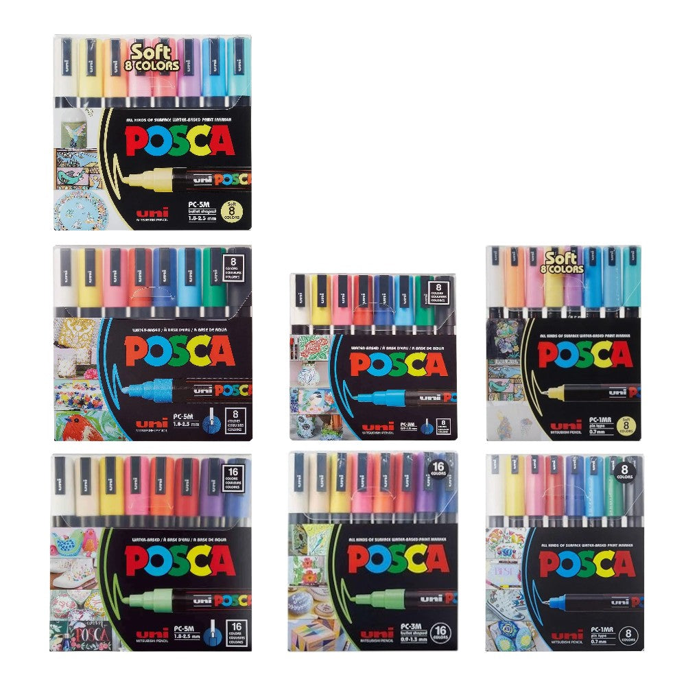 Posca Paint Marker Set - Water-Based - 1MR, 3M, 5M Tips - Choose Pack