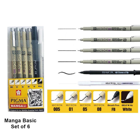 Sakura Pigma Manga Basic Drawing Kit - Set of 6 Pens
