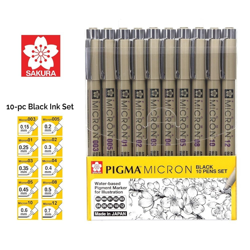 Sakura Pigma Micron Fineliner Sets - Assorted Nibs, Black