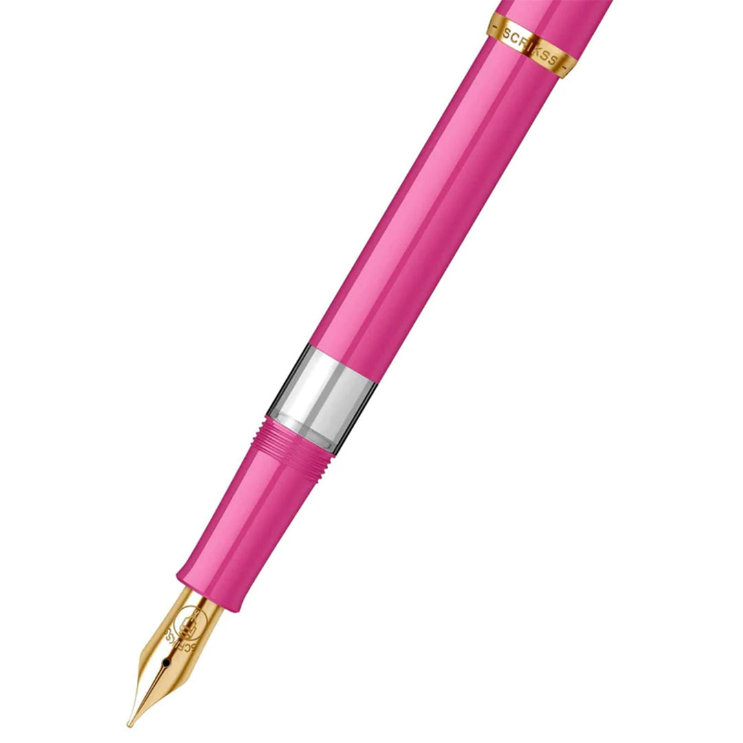 Scrikss | 419 Legendary | Fountain Ink Pen | Medium Nib | Gold Plated | Glossy Pink Barrel Scrikss