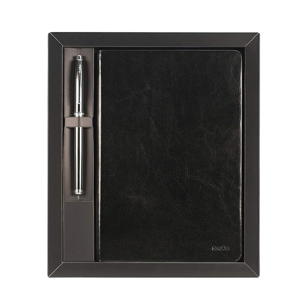 Scrikss | A5 Teramo Premium Notebook | 800 Rollerball Pen | Titanium Chrome | Gift Set | Black Scrikss