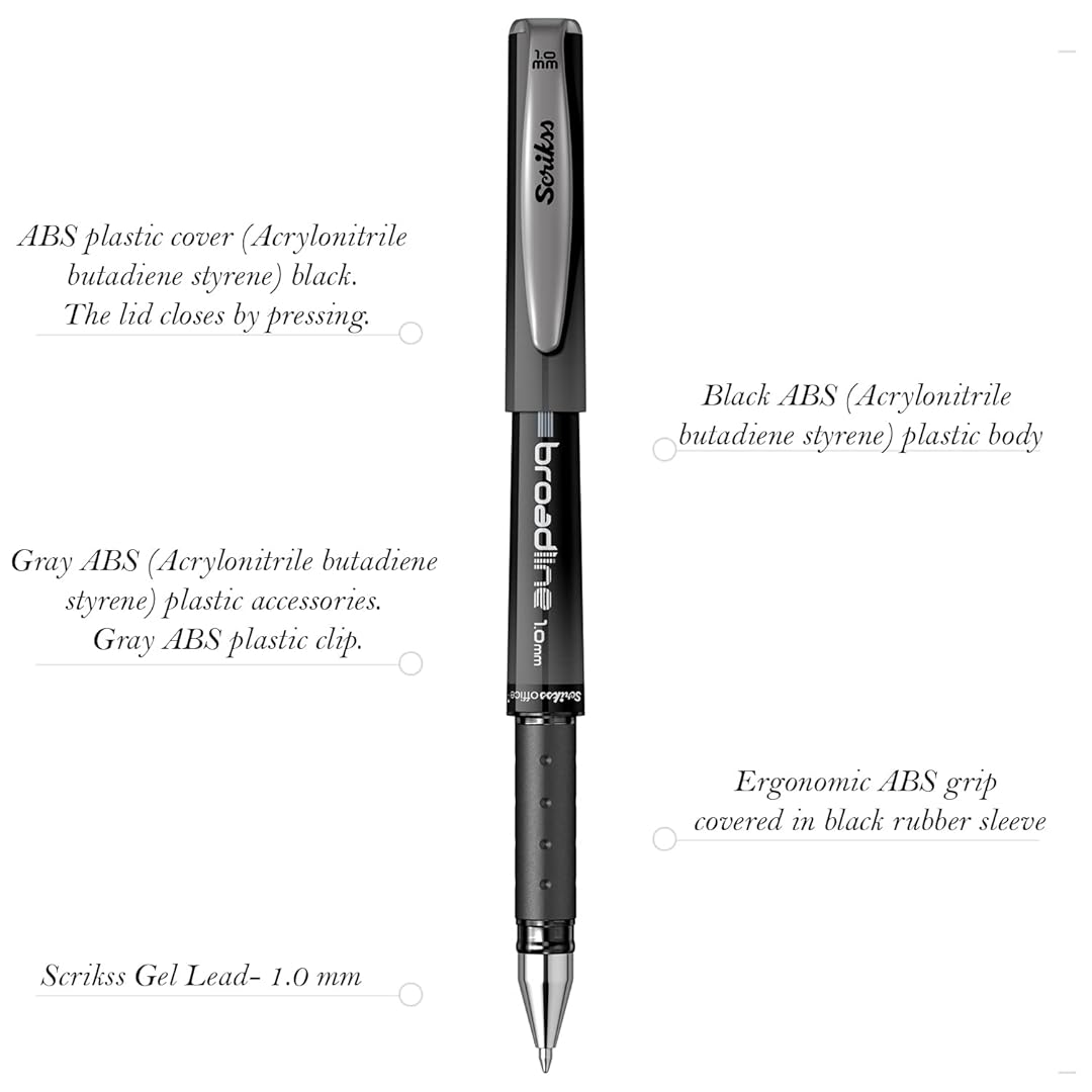 Scrikss | Office Broadline | 0.1mm | Gel Pen | Black | Pack Of 12 Scrikss
