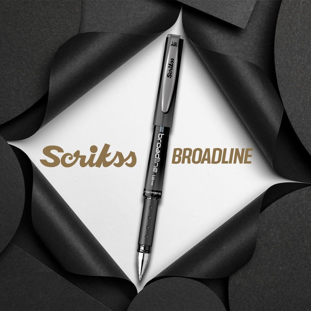 Scrikss | Office Broadline | 0.1mm | Gel Pen | Black | Pack Of 12 Scrikss