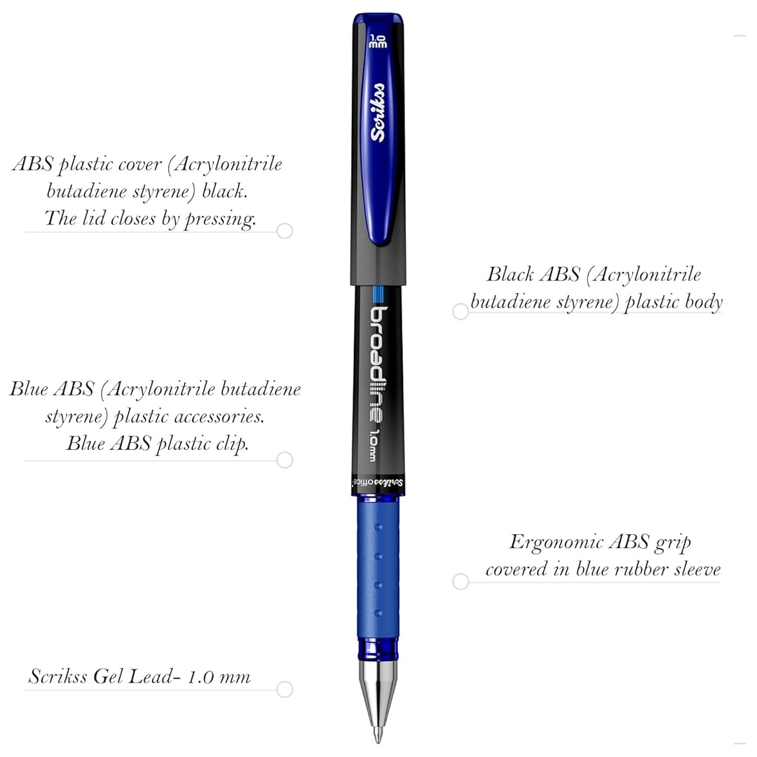 Scrikss | Office Broadline | 0.1mm | Gel Pen | Blue | Pack Of 12 Scrikss