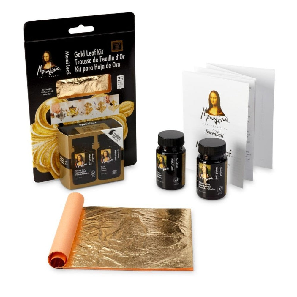 Speedball Monalisa Metal Leaf Gold Kit - 25 Sheets - Adhesive & Sealer