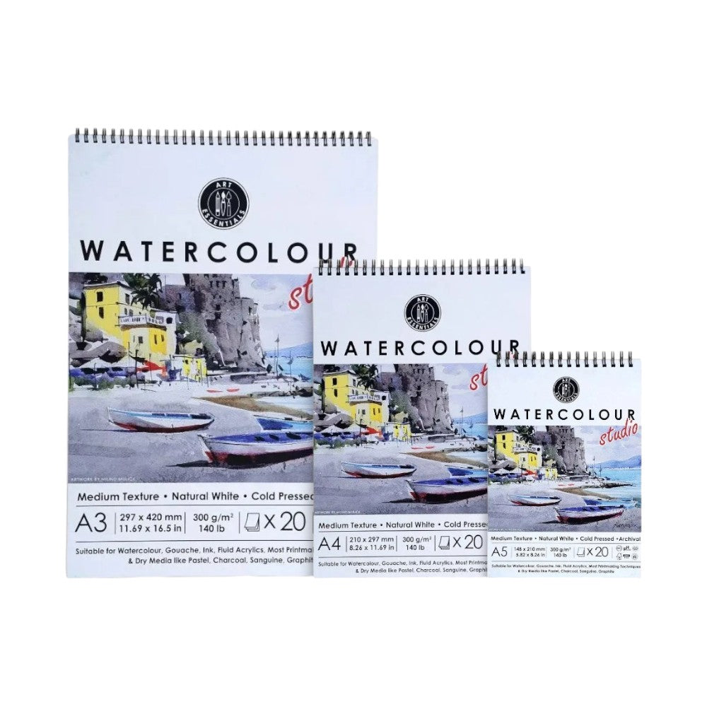 Art Essentials Studio Watercolour Paper 300gsm Cold Press - Spiral Pad
