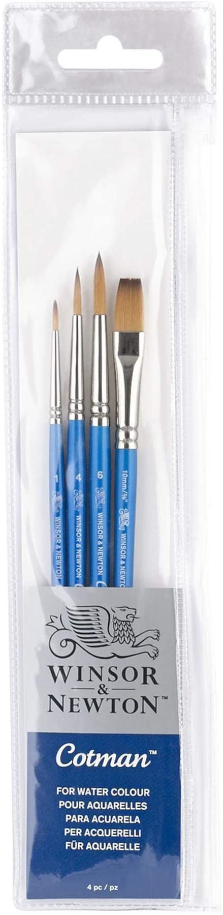 Winsor & Newton Cotman Synthetic Hair Short Handle Brush Set – Assorted Pack of 4