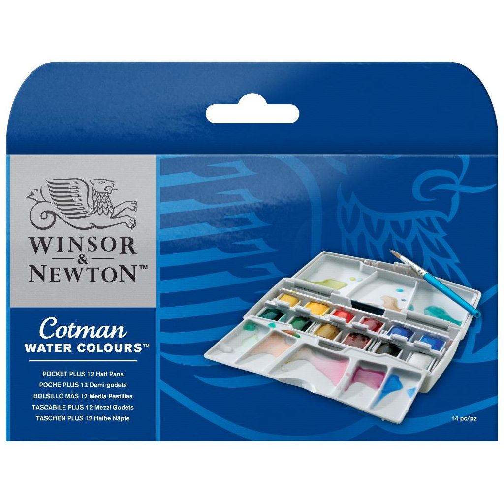 Winsor & Newton Cotman Pocket Plus Watercolour Set 12 Half Pans