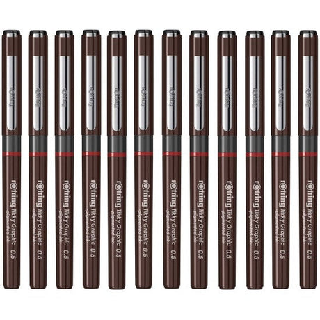 Rotring | Tikky | Graphic Fineliner | Black Pigmented Lightfast | Pack of 12pieces | 0.5mm Rotring
