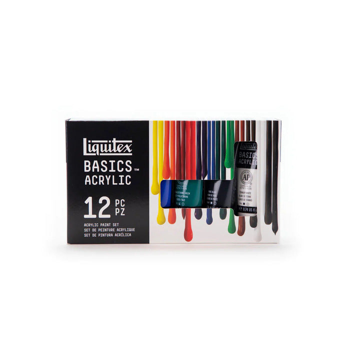 Set of 12 Liquitex Basic Acrylics in assorted paints.