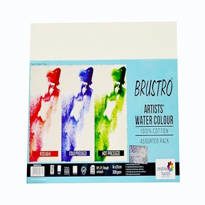 BRUSTRO WATERCOLOUR 100% COTTON ASSORTED PACK 300 GSM 14X21CM