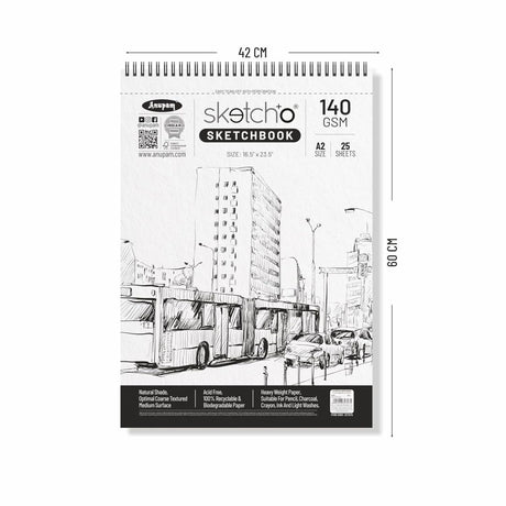 Anupam SketchO Soft Cover A2 140 GSM Wiro 25 Sheets