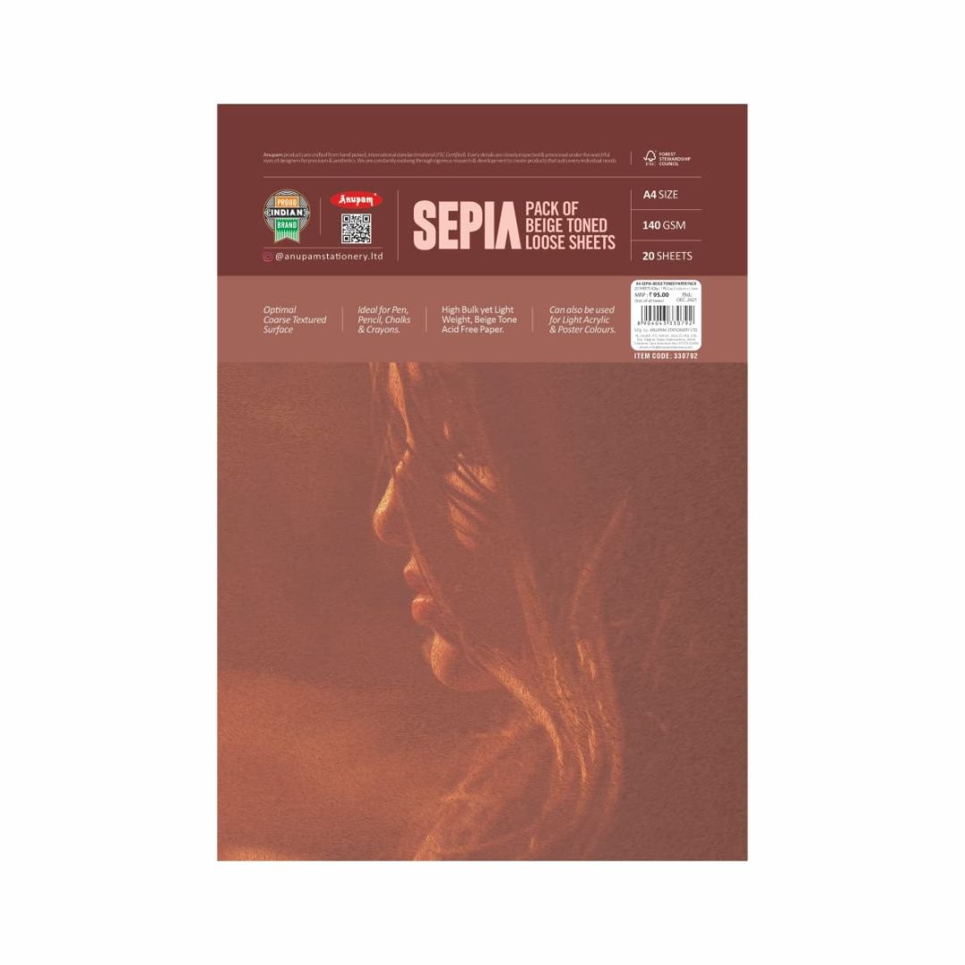 Anupam Sepia Beige Drawing Paper A4 140 GSM 20 Sheets