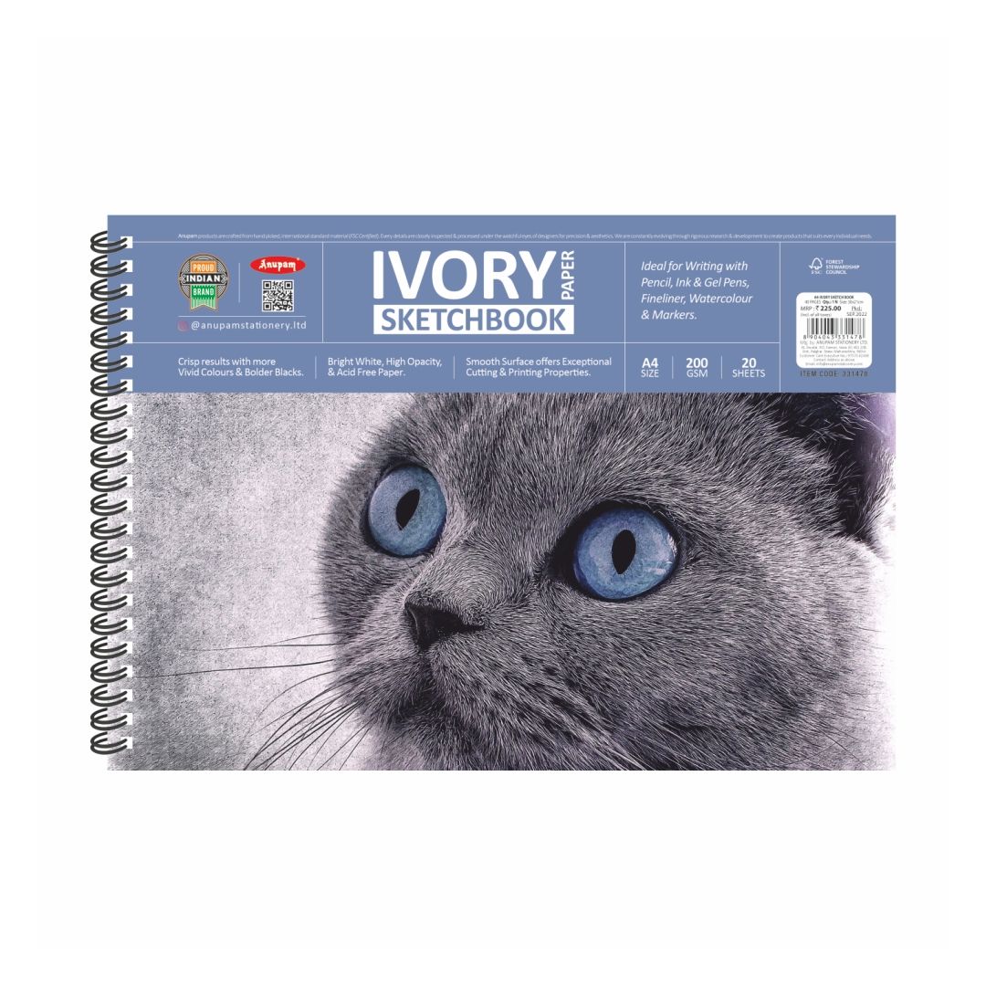 Anupam Ivory Sketchbook A4 200 GSM Wiro 20 Sheets