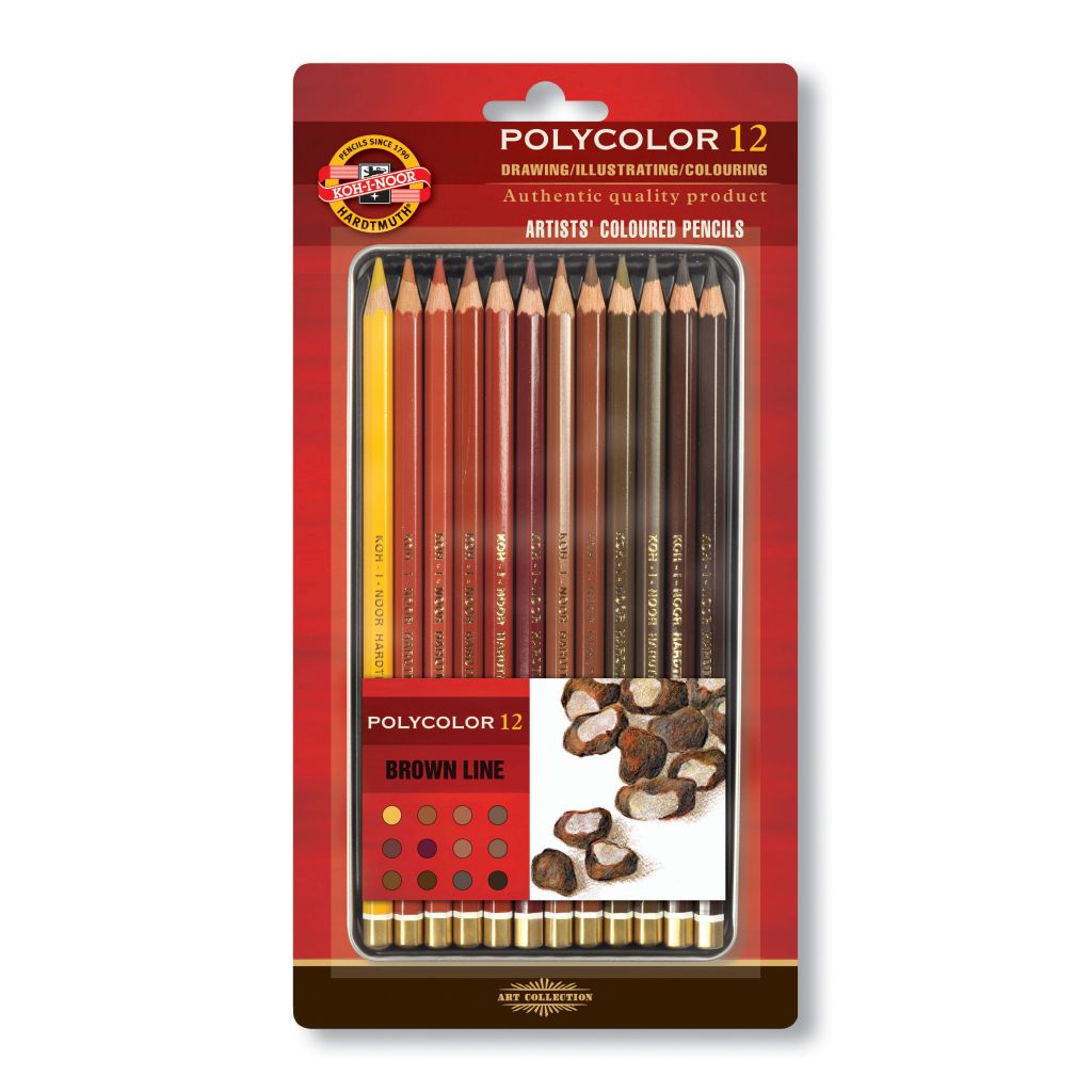 Koh-I-Noor Polycolor Brown Line Coloured Pencil Set of 12 Tin