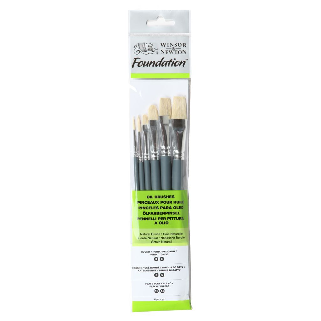 Winsor & Newton Foundation Natural Bristle Short Handle Brush Set of 6