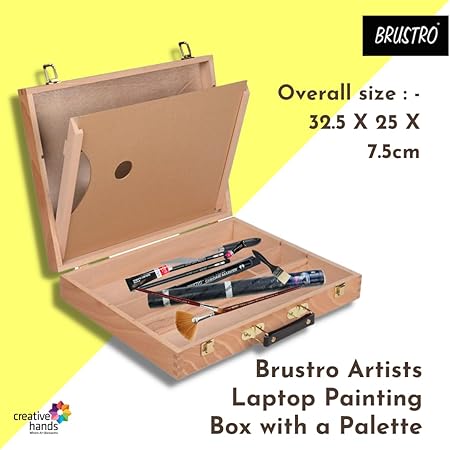 Brustro Wooden Painting Box with Palette Artist Storage Case