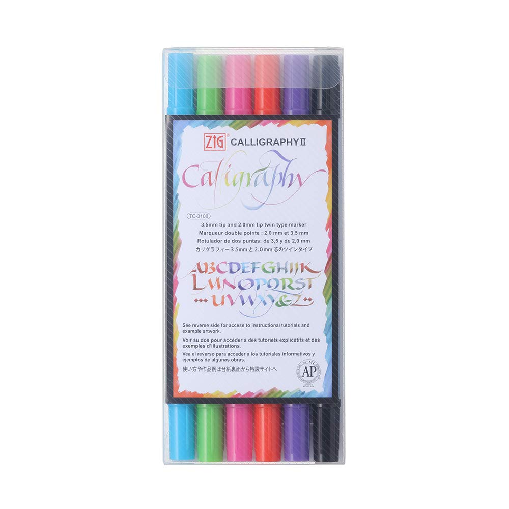 Zig Calligraphy Pen Set of 6 Dual Tip Lettering Pens