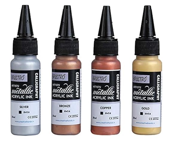 Brustro Metallic Calligraphy Acrylic Ink Set 4 x 20ml