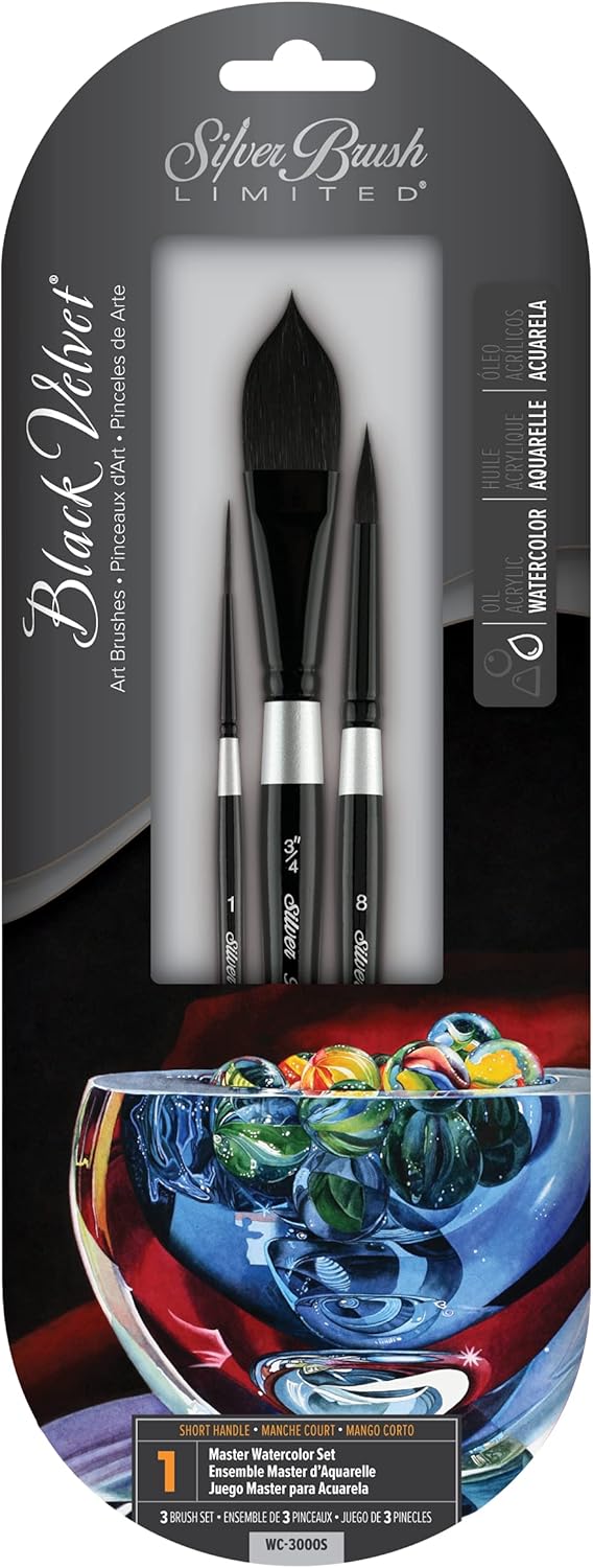 Silver Brush Limited Black Velvet Watercolor Brush Set - Set of 3
