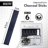 Brustro Compressed Charcoal Sticks Set of 6 Black & White