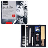 Brustro Black White Charcoal Drawing Set 13 Pcs Metal Box