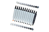 Brustro Twin Tip Alcohol Marker Set 12 Warm Greys Broad & Fine