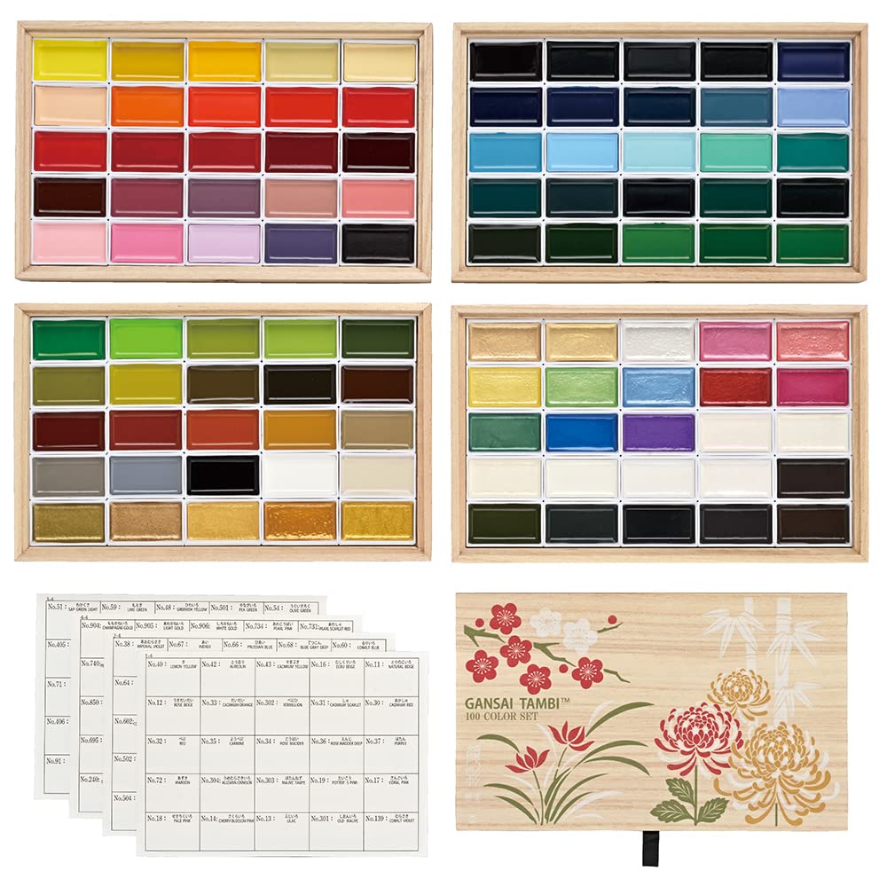 Kuretake Gansai Tambi 100 Color Watercolor Set Wooden Box