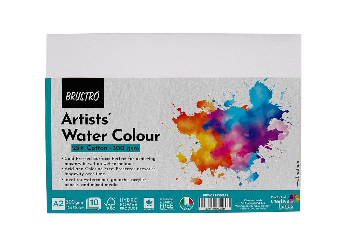 Brustro Artists Watercolor Paper A2 300 GSM 25% Cotton 10 Sheets